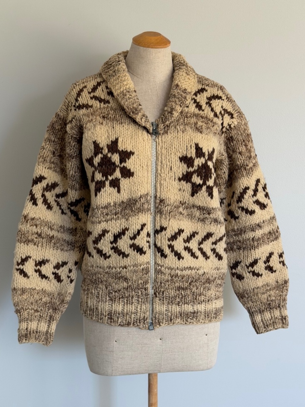 1970s Hand Spun Wool Cowichan Sweater, Size S/M